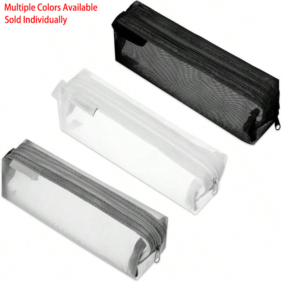 Clear Mesh Pencil Pouch For Exam - Przezroczysty piórnik z siatki, minimalistyczny, przezroczysty