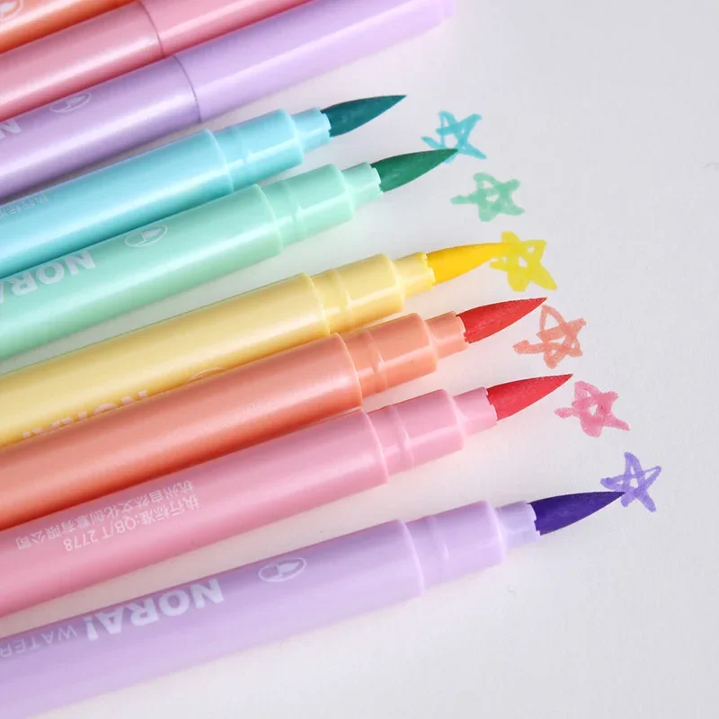 Pastel Highlighter Set Double Ended - 6 sztuk/zestaw zakreślacze pędzelkowe Kawaii kolorowe