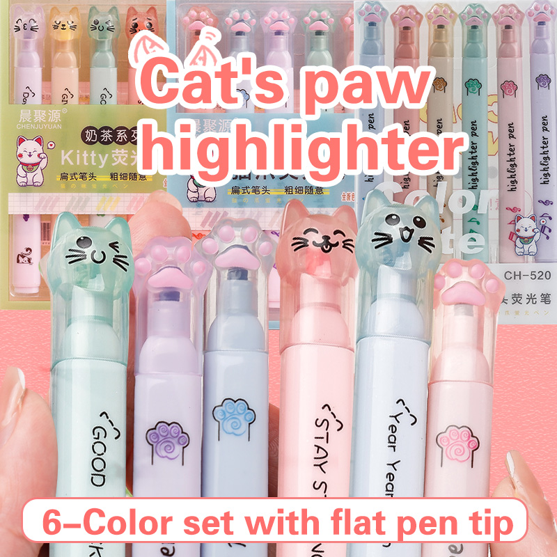 Pastel Highlighter Set Double Ended - 6 sztuk/paczka Kawaii Cat Claw pastelowe