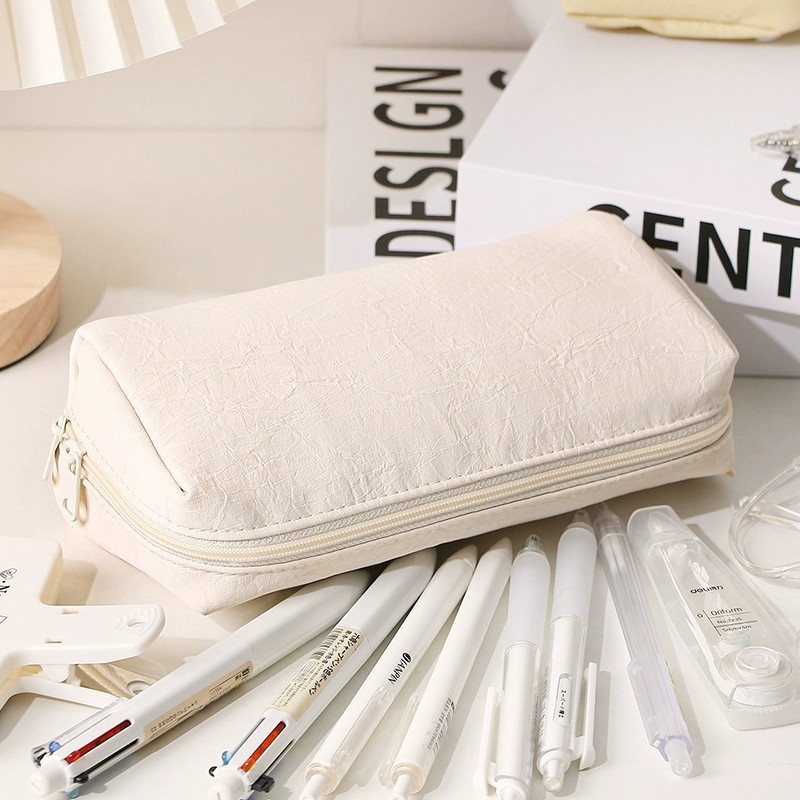 Uroczy kremowy skórzany piórni – Aesthetic Large Pencil Case Pouch recenzja i cena