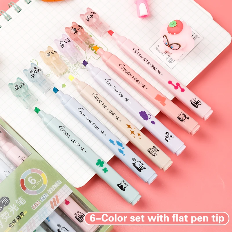 6 sztuk/paczka Kawaii Cat Claw – Pastel Highlighter Set Double Ended recenzja i cena